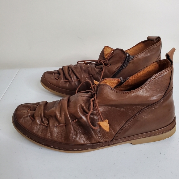 Lemon n’ Lime Leather Ankle Boot Size 41 Brown Lace-up Scrunch Comfort Bootie - Picture 2 of 16